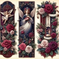 Art - Pretty Red Bookmarks - Roses & Angels 2 (Resize: 9 - 144 Pieces)