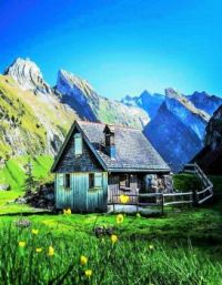 Cabin in The Alps at Tree Line....