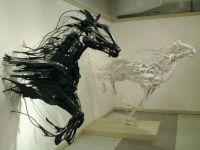 Amazing art two piece installation made from reclaimed plastic utensils by Sayaka Ganz