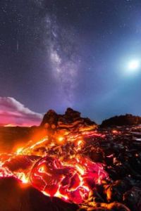 Lava, Milky Way and meteor