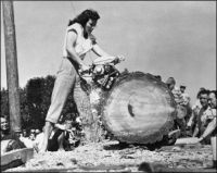 Jeri Smith was the winner of the lady loggers contest at the 1953 Timber Days Festival in Sutherlin Oregon