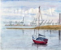 Yacht on the Medway, view to Port on Sheppey