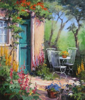 Solve Romantic garden seat painting jigsaw puzzle online with 80 pieces