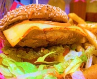 The Big Kahuna Monster, a fried chicken sandwich with relish, yum yum sauce and Muenster cheese