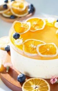 Cheese Cake with Orange Slices & Blueberries