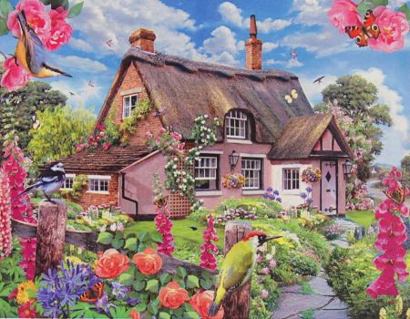 Solve Pretty foxglove cottage... jigsaw puzzle online with 154 pieces