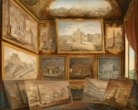 Galerie aux Monuments Romains, Italian School, 19th Century, style of Giovanni Paolo Pannini