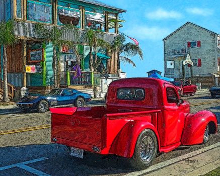 Old Red Truck Cruising the Coast