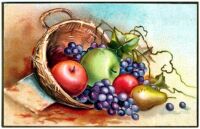 Theme 2 of 6 - Thanksgiving Vintage Art Card with a Basket of Fruit