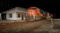 GTW (CN) train M399 CN 5650 West at Schoolcraft, MI. Sept. 15, 2023