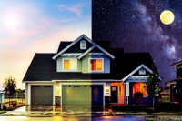 Day and night house under the full moon