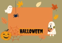 Orange Cute Illustrated Halloween A4 Landscape Page Border