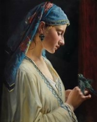 Frédéric-Pierre Tschaggeny - (Belgian, 1851 - 1921) - Young Woman with Parrot, 1872. / Resize from 12 to 252 pieces.