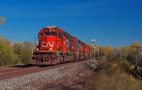 Duluth Missabe & Iron Range(CN) empty ore train Fayal, MN. October 10, 2017