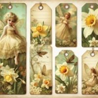Seasonal Vintage Art - Spring - Pretty Gift Tags - Daffodils & Fairies 1 (9 - 144 Pieces)
