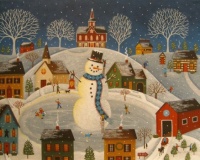 Village Snowman Folk Art by Mary Charles