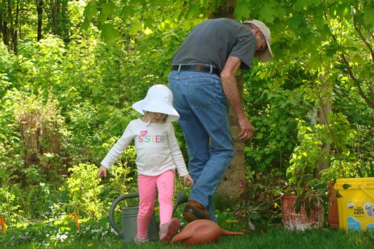 Helping Grampa in the flower garden