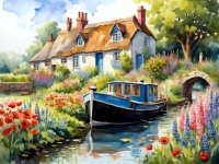 English Cottage and Boat, resizable 12 to 594 pieces