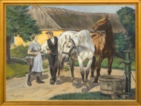 Karl Hansen Reistrup (Danish, 1863–1929), The Groom and the Maid in the Courtyard (1916)