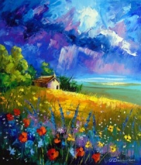 Field of Poppies Near the Mountains by Olha Darchuk