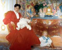 Carl Larsson Portrait Painting of Mrs. Dora Lamm and Her Two Sons