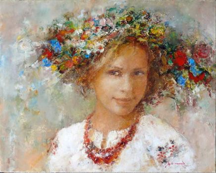 'Girl In A Flower Wreath' By Ukrainian Artist Nikolai Fedyaev