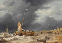 Nicolaas Baur (Dutch, 1767–1820), A Botter Braving a Storm near Scheveningen