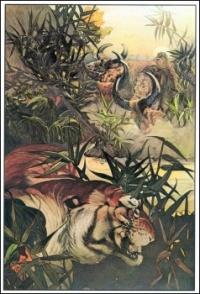 Edward Julius & Maurice Detmold, Rudyard Kipling's "The Jungle Book" - Shere Khan and Bullocks, 1903