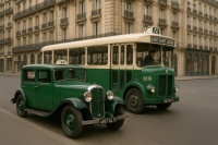 1955 era Matching Paris Bus and Taxi by