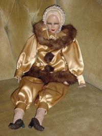 Frau Wulf's Boudoir Doll Wearing Satin and Fur