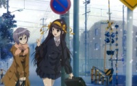 Haruhi and Yuki at the railway crossing