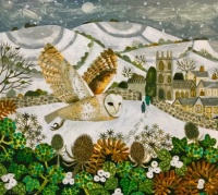 Barn Owl Over Snowy Village by Vanessa Bowman