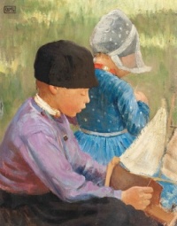 Marianne Stokes (Austrian-British, 1855–1927), The Young Boat Builders