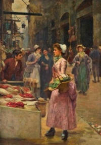 The Fish Stall  ~ Alberto Pisa (Italian Painter 1864-1930)