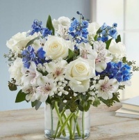 Happiness is....Charming White and Blue Bouquet!