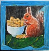 "Squirrel and his Nuts" original oil painting by marjansart