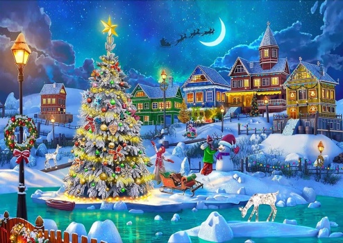 Solve Village Christmas Tree jigsaw puzzle online with 88 pieces
