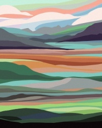 Colored cartoon mountains